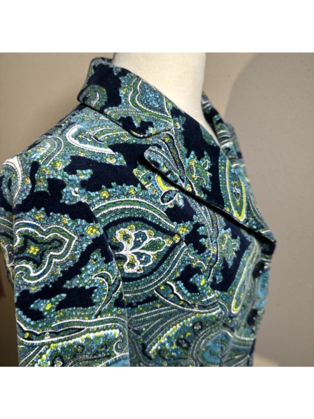 Vintage Talbots Size 10 Petite Paisley Printed Velvet Single Breasted Blazer - Picture 5 of 16
